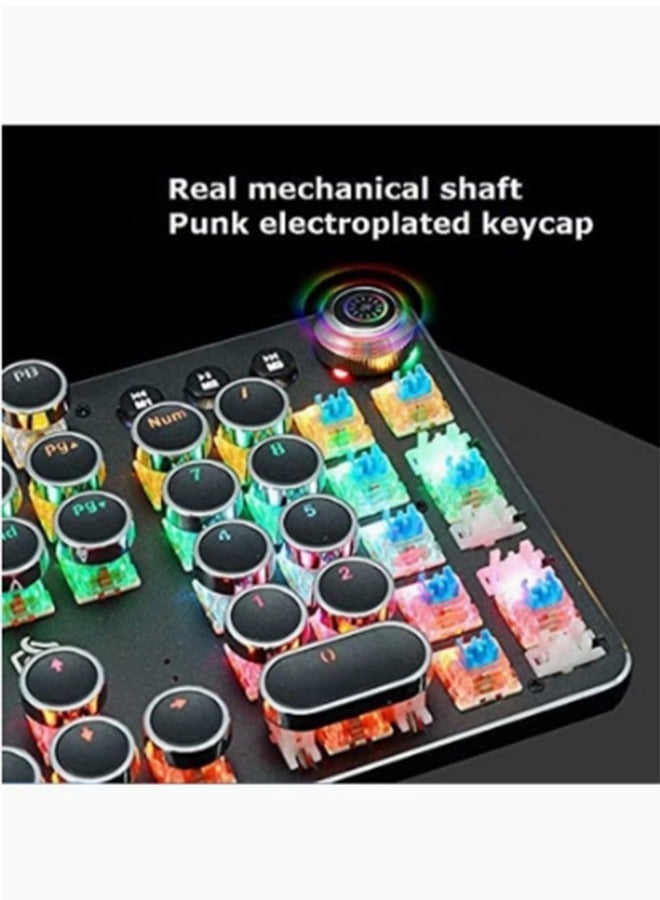 joyzzz 104-Key Multimedia Mechanical Keyboard Retro Punk Key Cap RGB Mechanical Wired Keyboard - Image 3